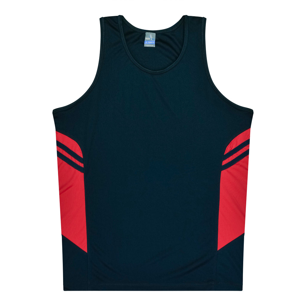 TASMAN MENS SINGLETS - NAVY/RED