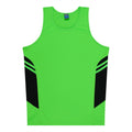 TASMAN MENS SINGLETS - NEON GREEN/BLACK