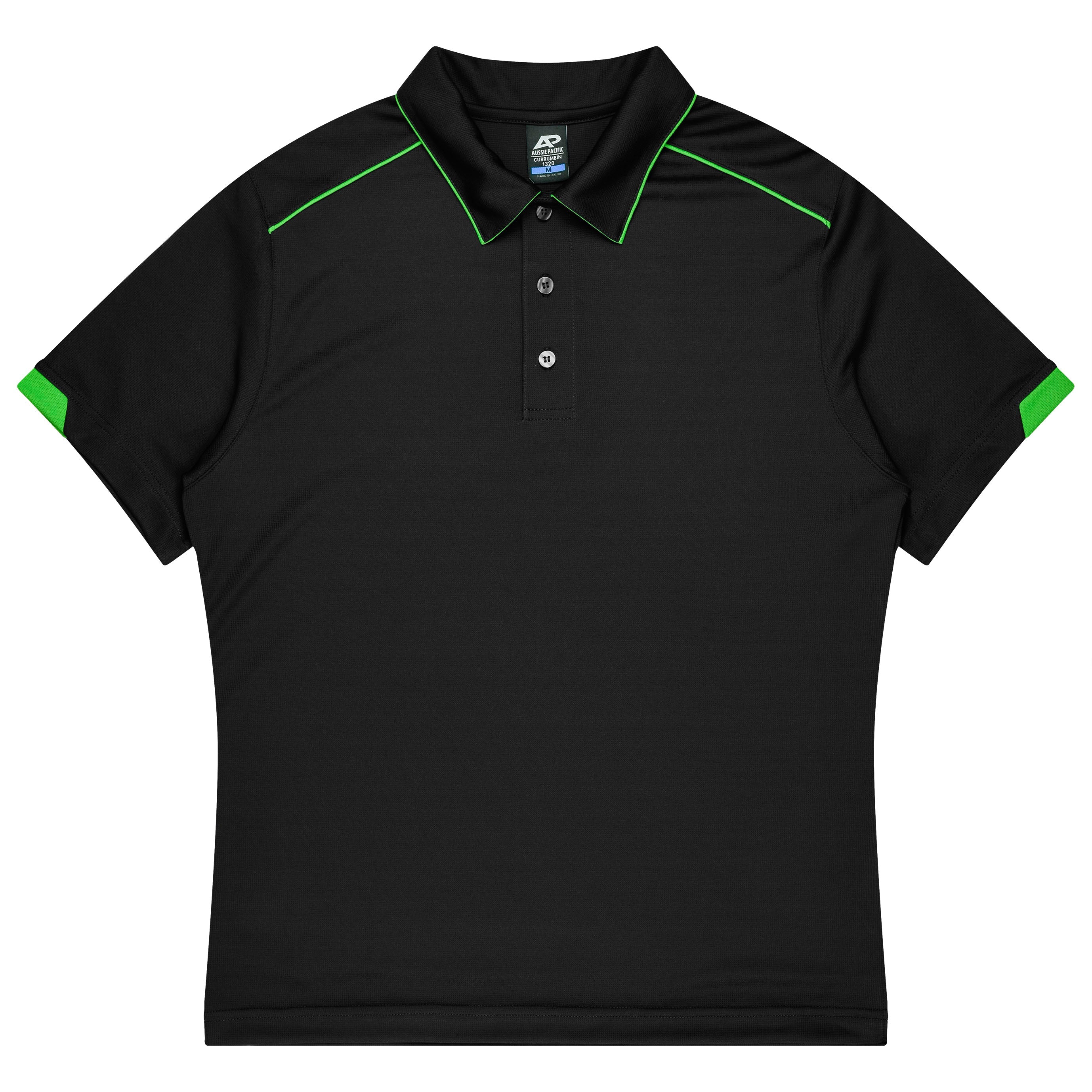 CURRUMBIN KIDS POLOS - BLACK/KAWA GREEN
