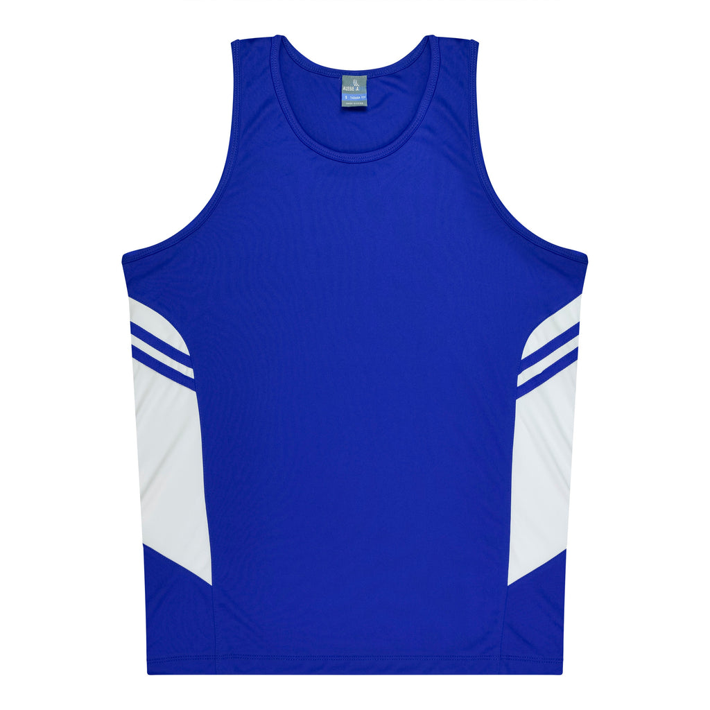 TASMAN MENS SINGLETS - ROYAL/WHITE
