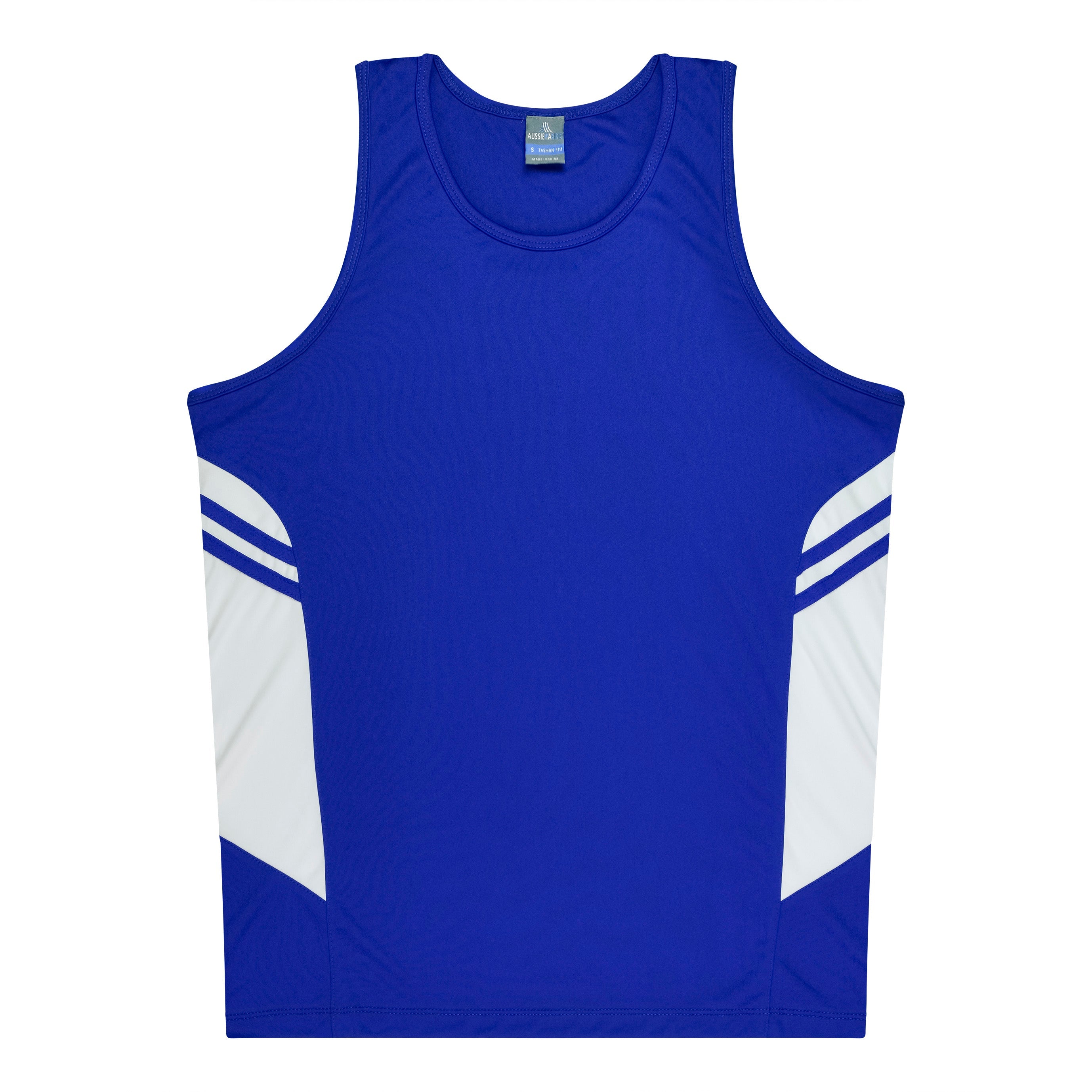 TASMAN MENS SINGLETS - ROYAL/WHITE
