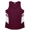 TASMAN LADY SINGLETS - MAROON/WHITE