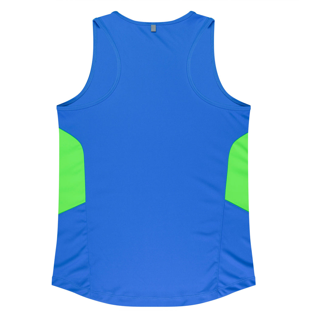 TASMAN LADY SINGLETS - CYAN/NEON GREEN