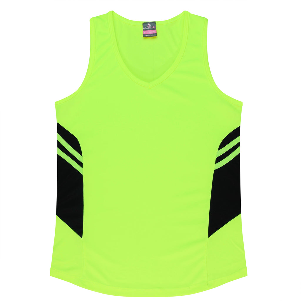 TASMAN LADY SINGLETS - NEON YELLOW/BLACK