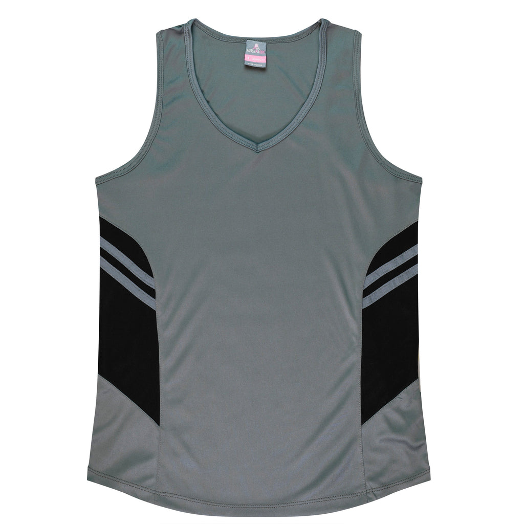 TASMAN LADY SINGLETS - ASHE/BLACK