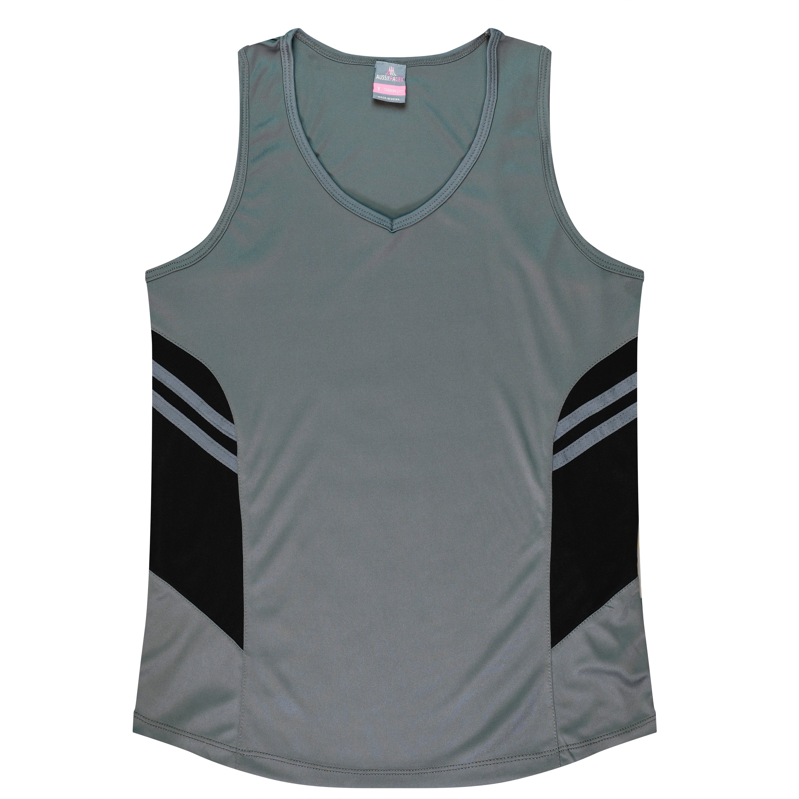 TASMAN LADY SINGLETS - ASHE/BLACK
