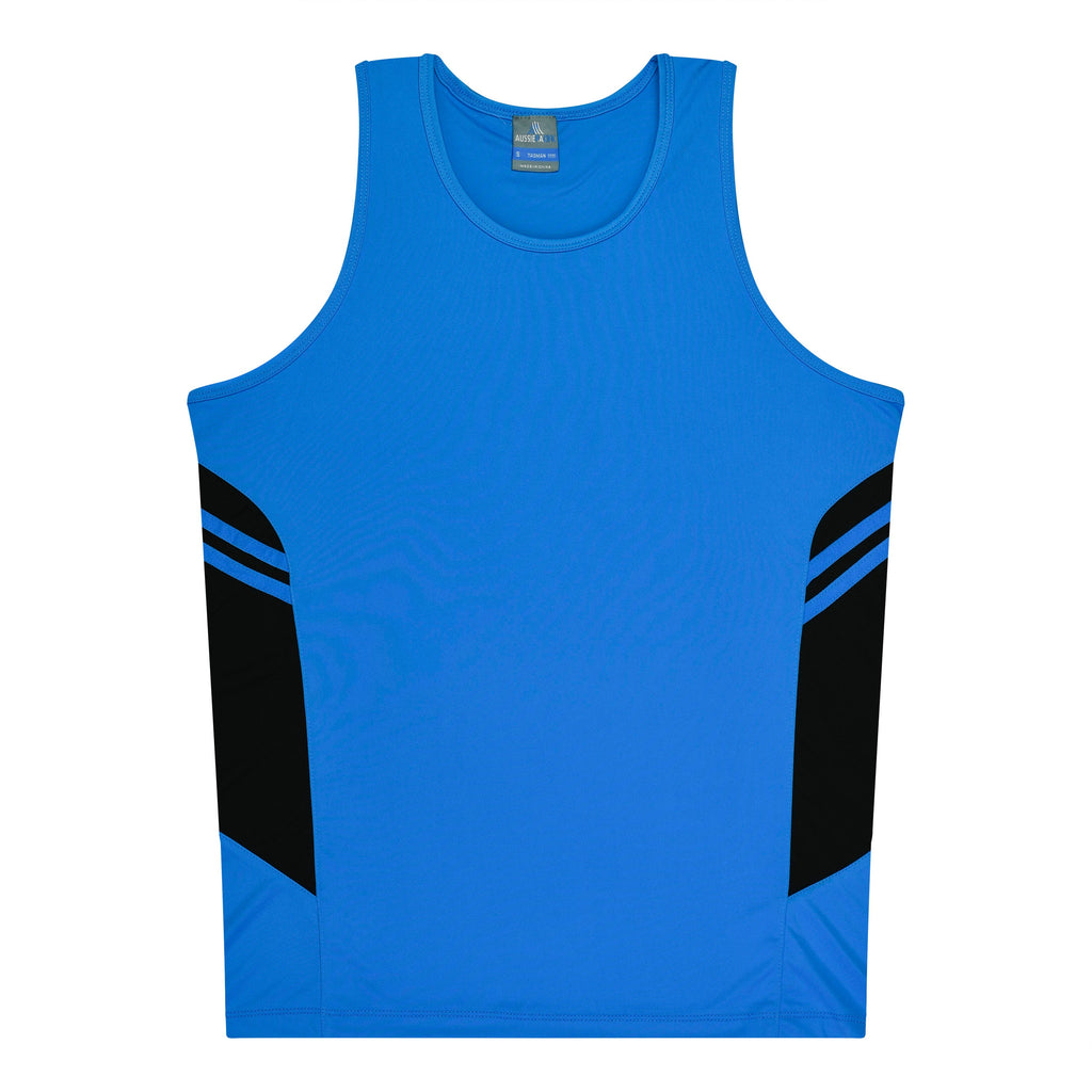 TASMAN MENS SINGLETS - CYAN/BLACK