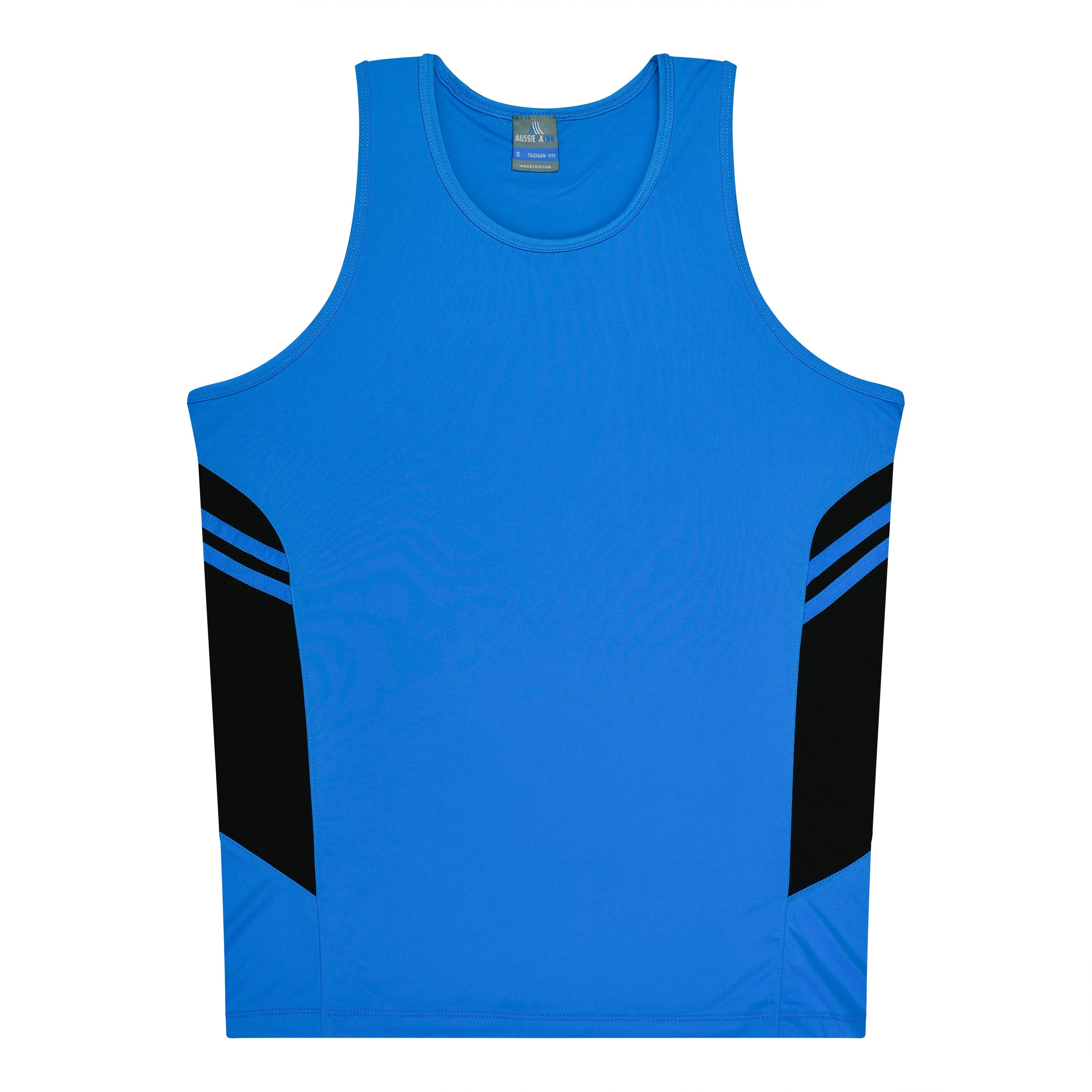 TASMAN MENS SINGLETS - CYAN/BLACK