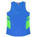 TASMAN LADY SINGLETS - CYAN/NEON GREEN