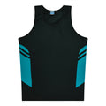 TASMAN MENS SINGLETS - BLACK/TEAL