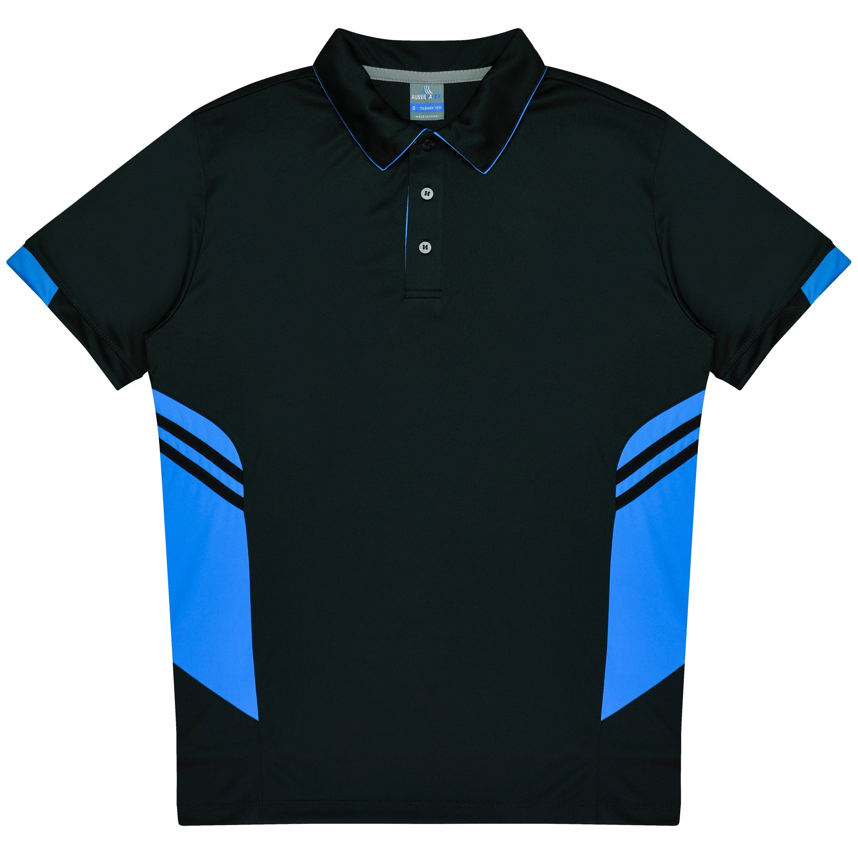 TASMAN KIDS POLOS - BLACK/CYAN