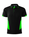 TASMAN MENS POLOS - BLACK/NEON GREEN