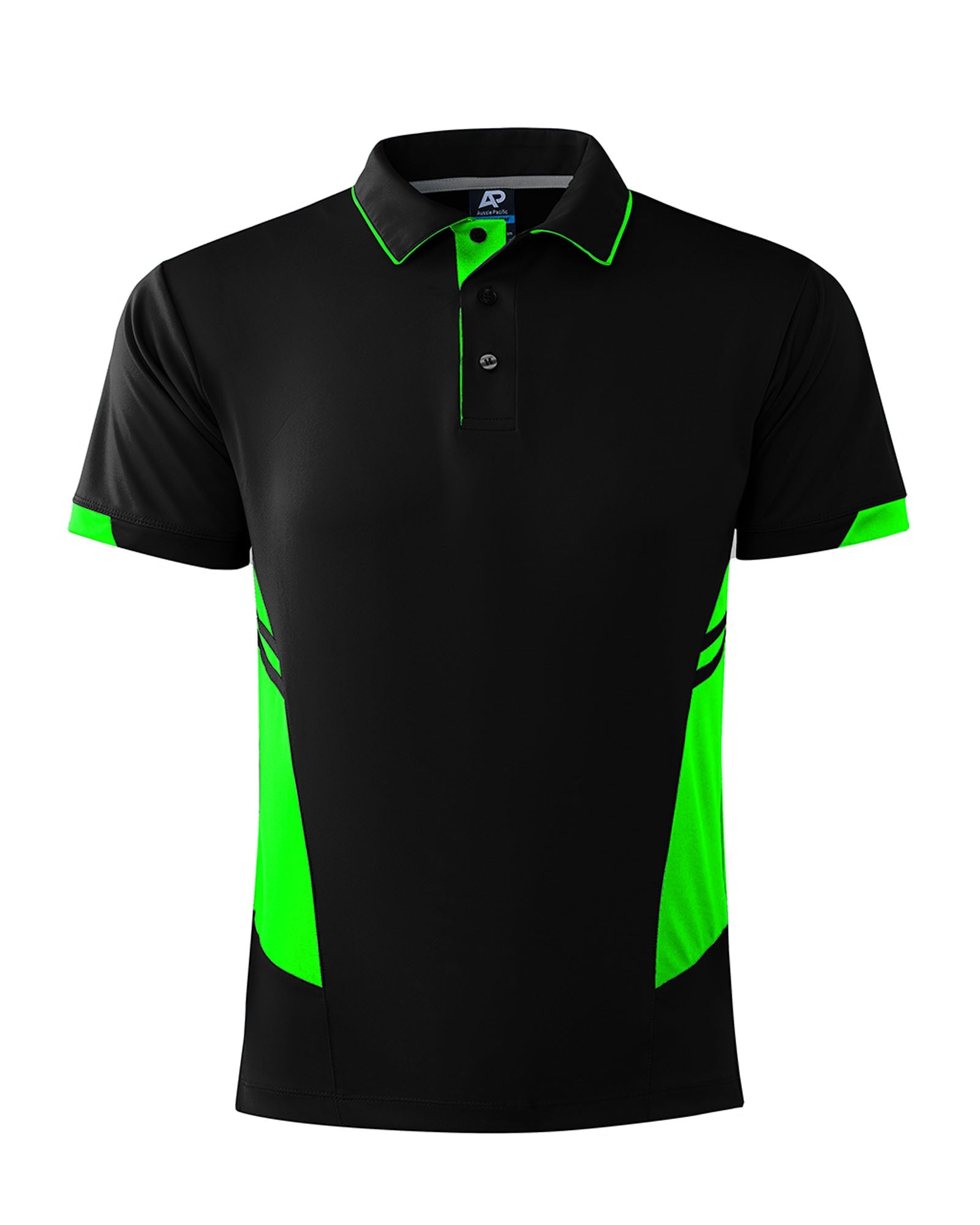 TASMAN MENS POLOS - BLACK/NEON GREEN