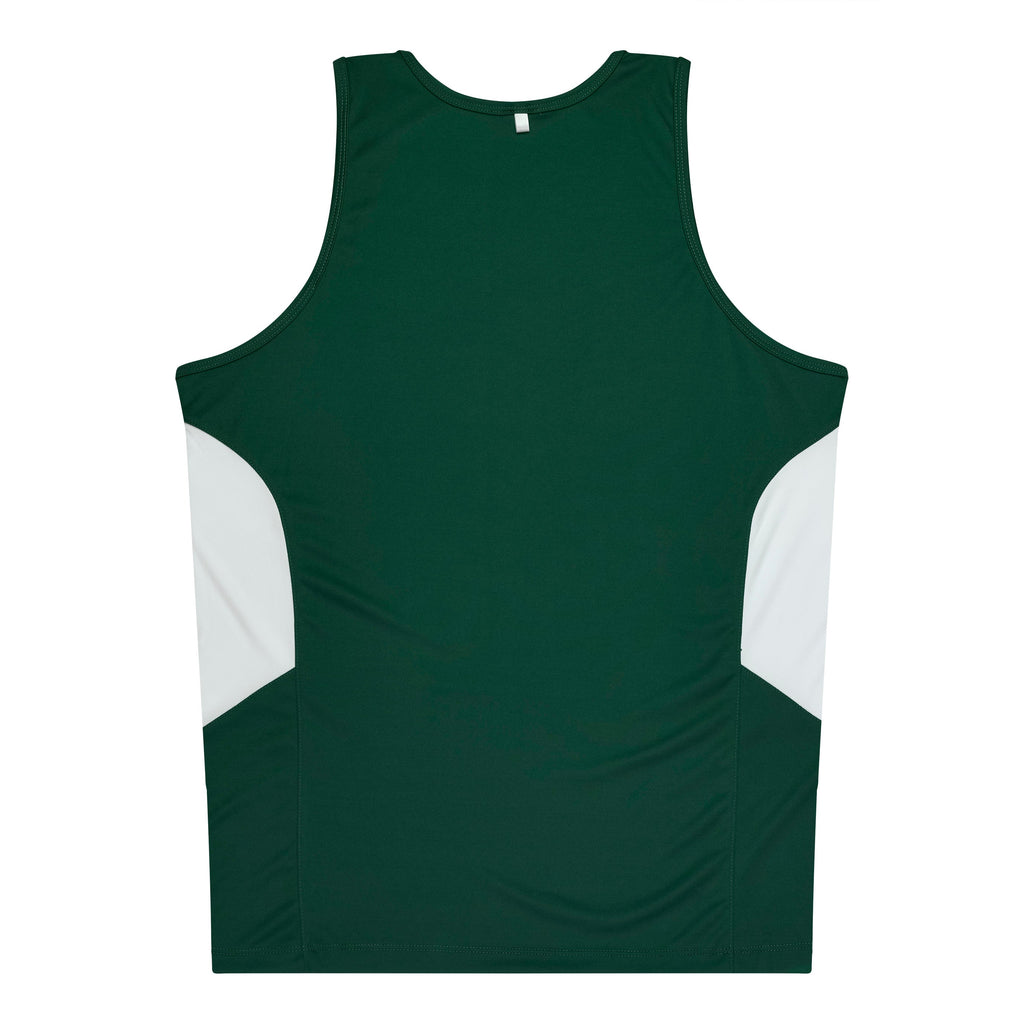 TASMAN MENS SINGLETS - BOTTLE/WHITE