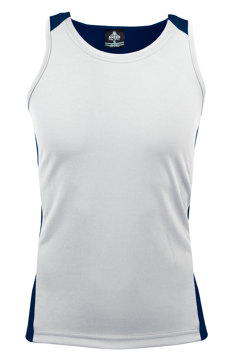 PREMIER MENS SINGLETS - WHITE/NAVY
