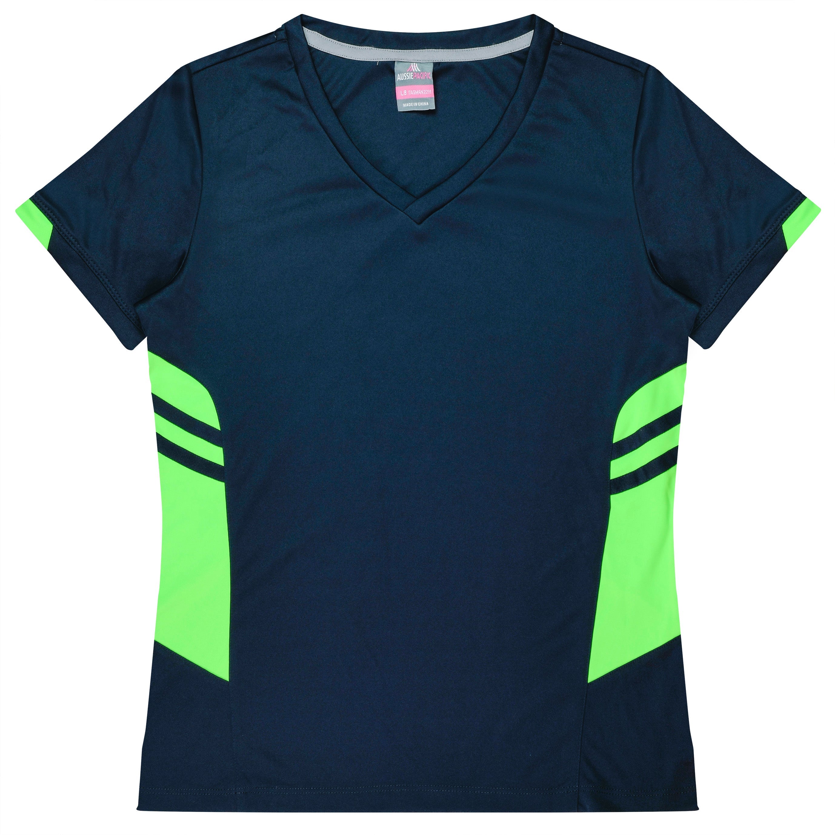 TASMAN LADY TEES - NAVY/NEON GREEN