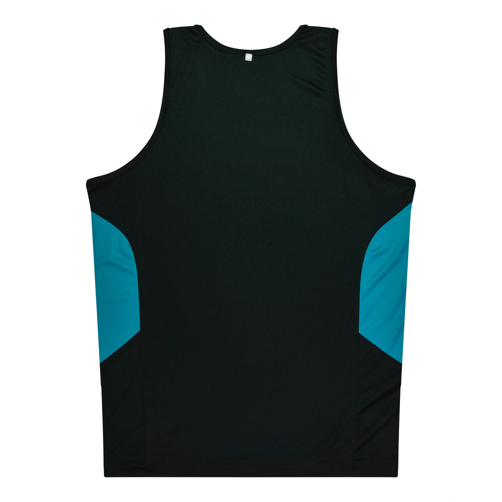 TASMAN MENS SINGLETS - BLACK/TEAL