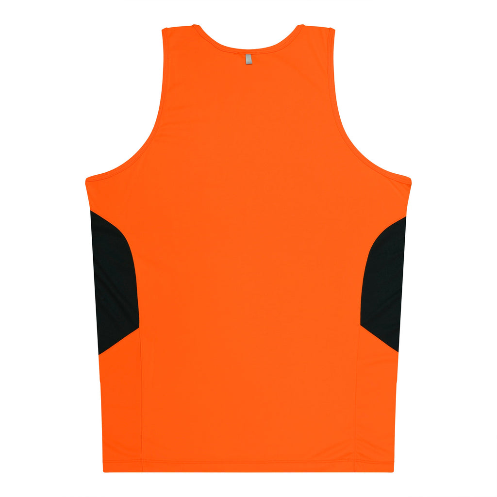 TASMAN MENS SINGLETS - NEON ORANGE/SLATE