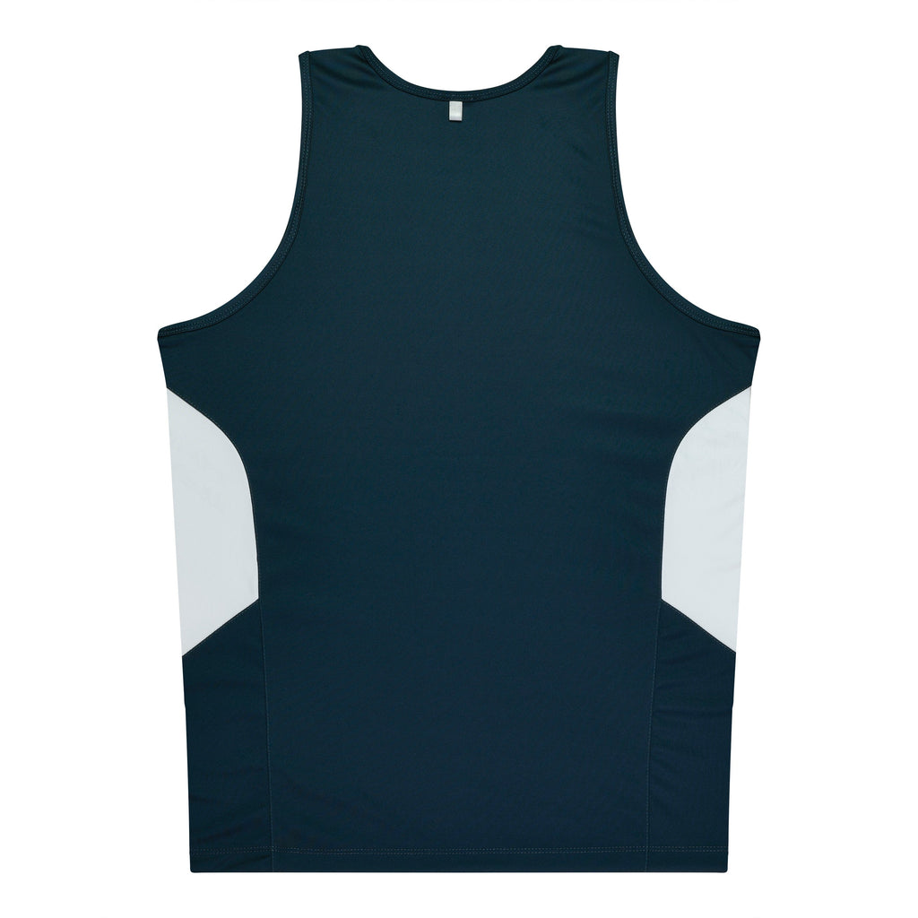 TASMAN MENS SINGLETS - NAVY/WHITE