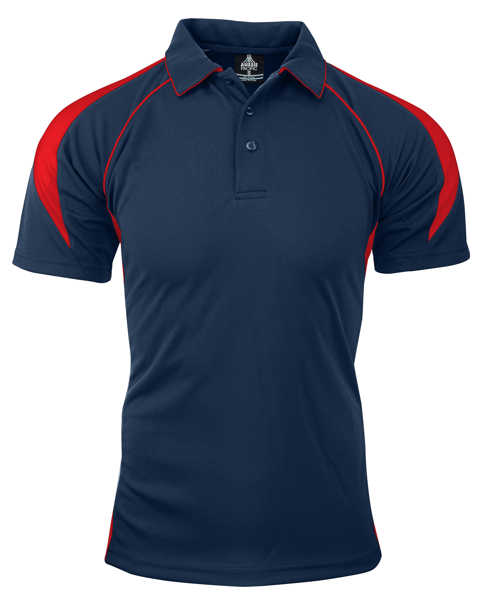 PREMIER MENS POLOS - NAVY/RED