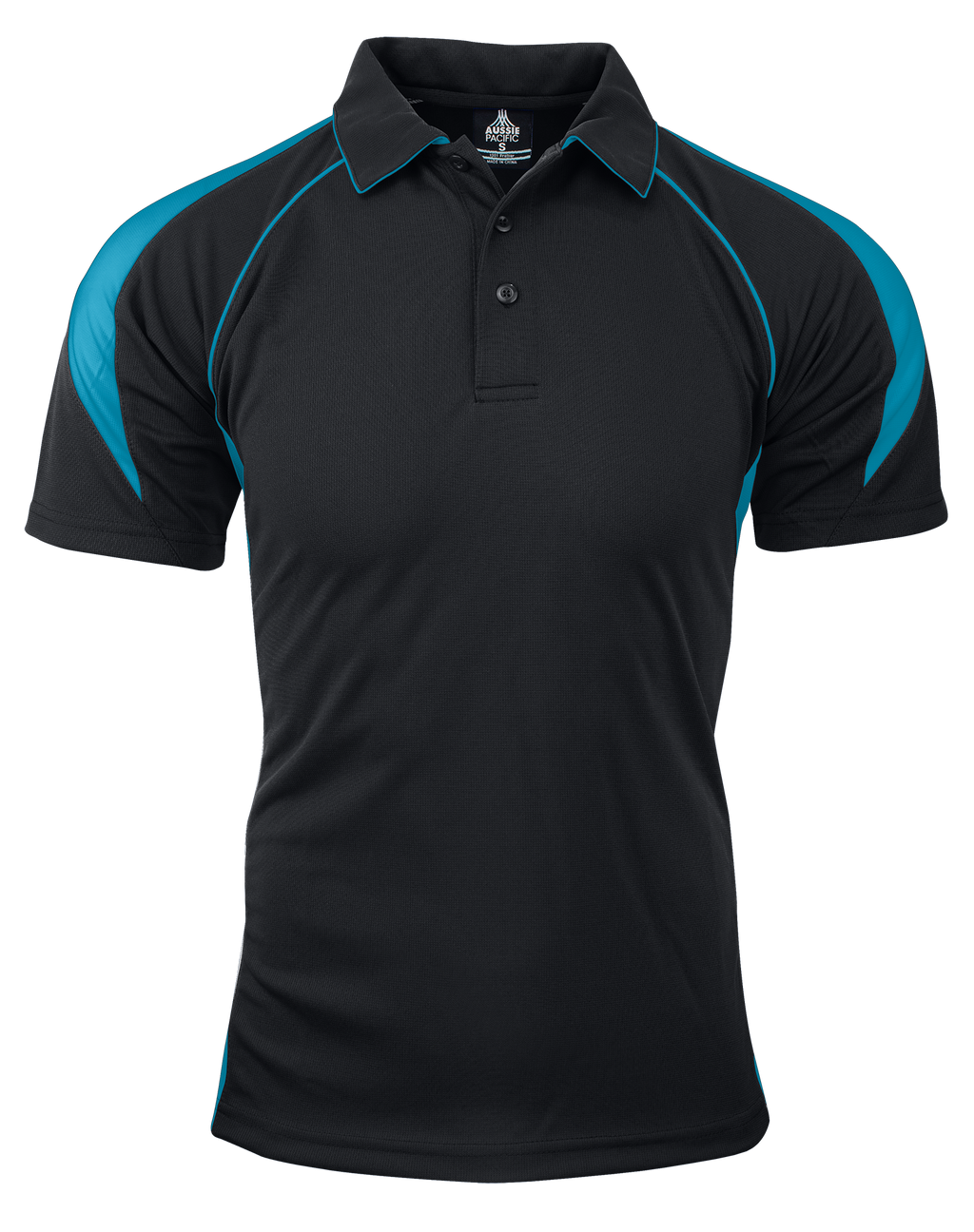 PREMIER MENS POLOS - BLACK/TEAL