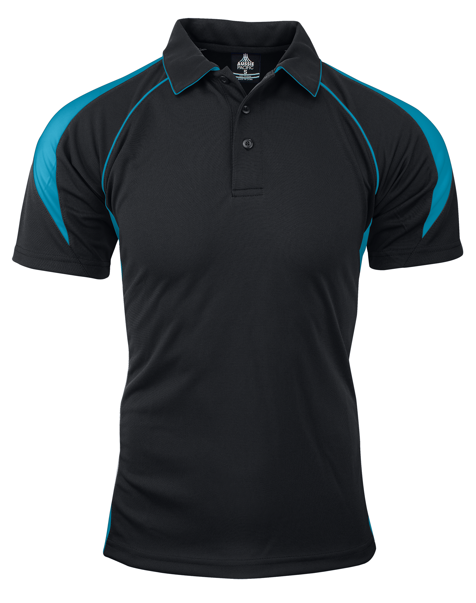 PREMIER MENS POLOS - BLACK/TEAL