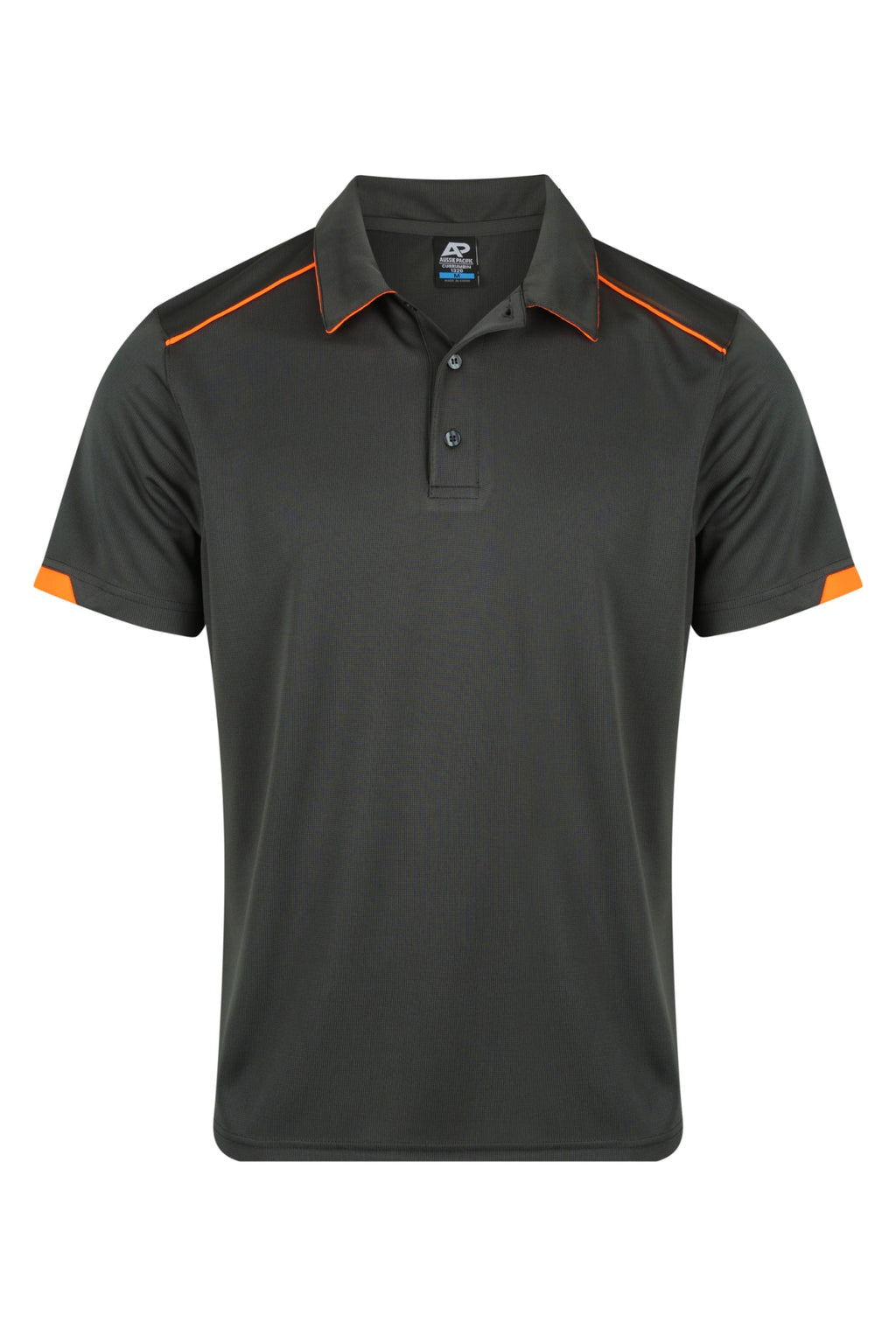 CURRUMBIN MENS POLOS - SLATE/HI VIZ ORANGE
