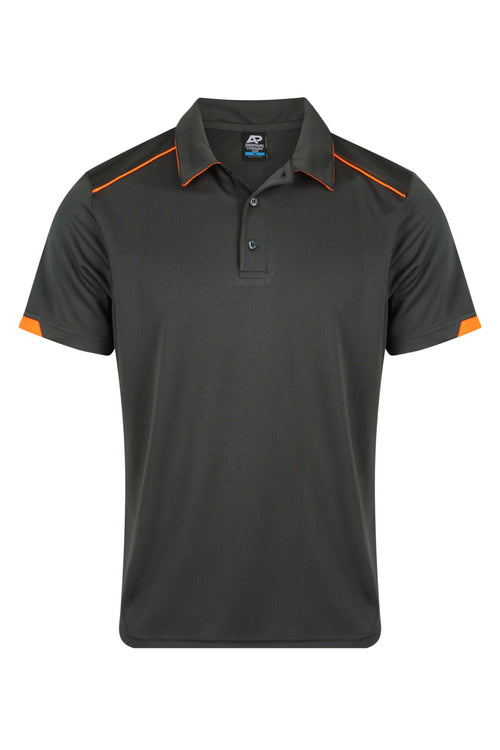 CURRUMBIN MENS POLOS - SLATE/HI VIZ ORANGE