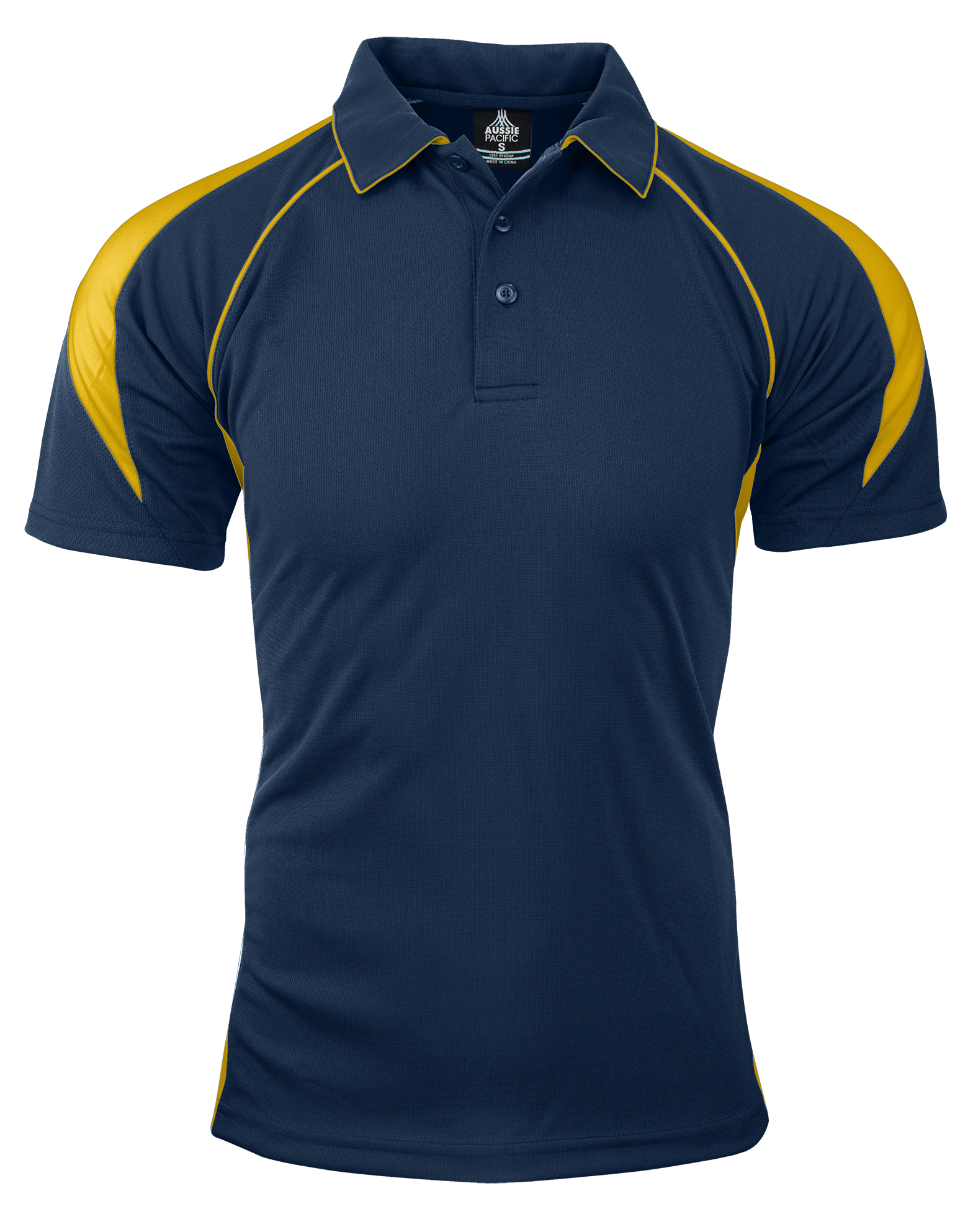 PREMIER MENS POLOS - NAVY/GOLD