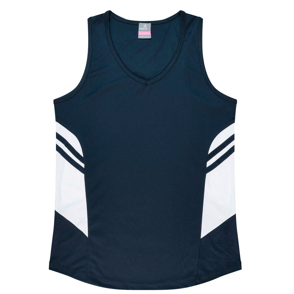 TASMAN LADY SINGLETS - NAVY/WHITE