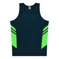 TASMAN MENS SINGLETS - NAVY/NEON GREEN