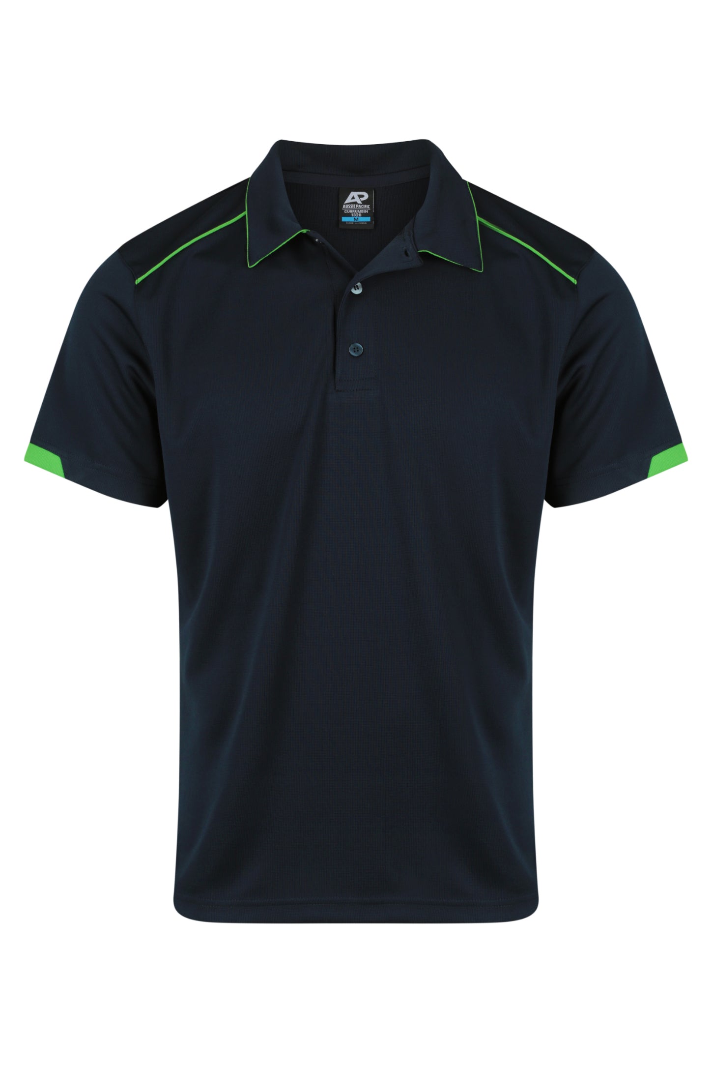 CURRUMBIN MENS POLOS - NAVY/KAWA GREEN