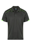 CURRUMBIN MENS POLOS - SLATE/HI VIZ GREEN
