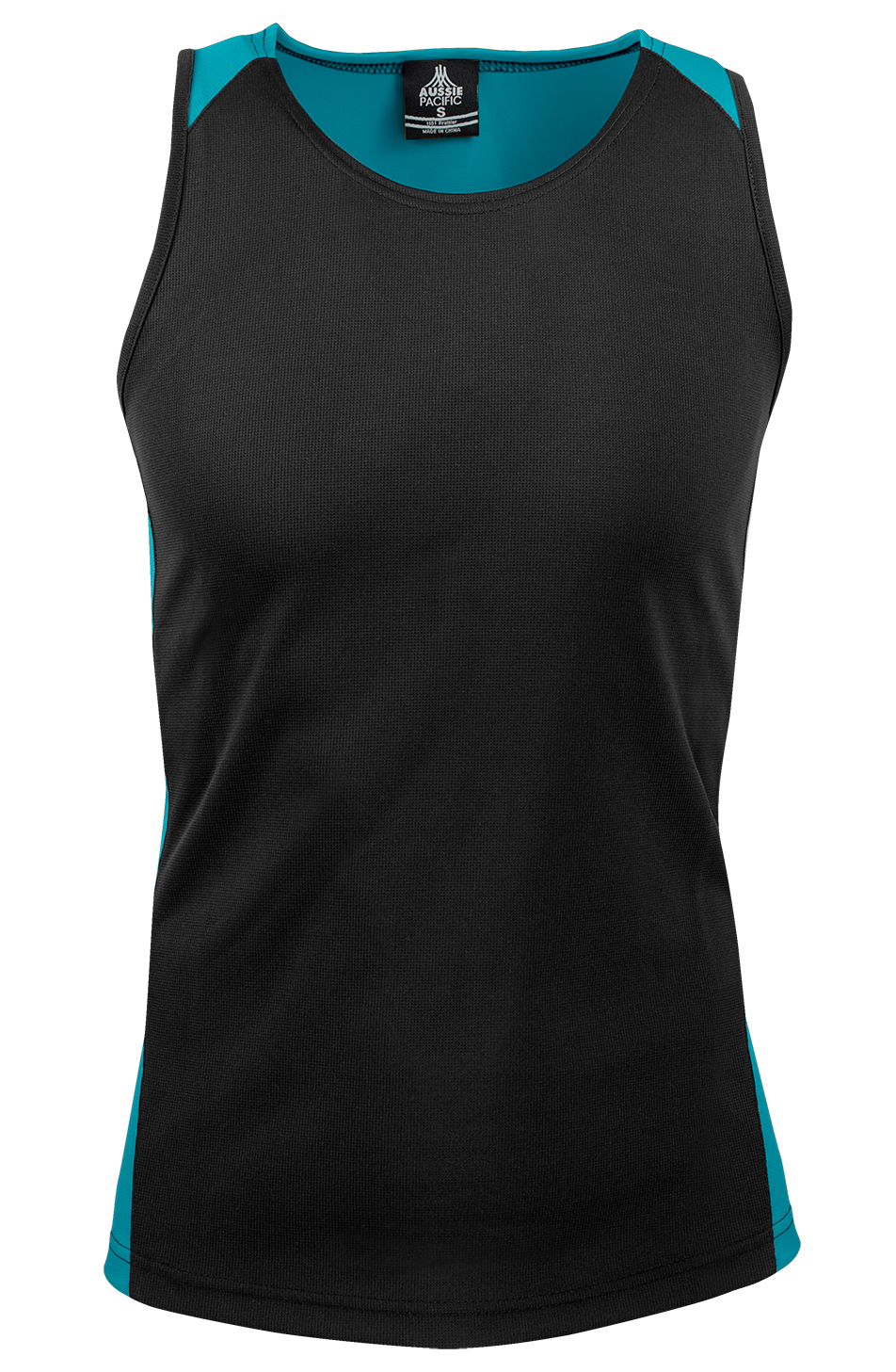 PREMIER MENS SINGLETS - BLACK/TEAL