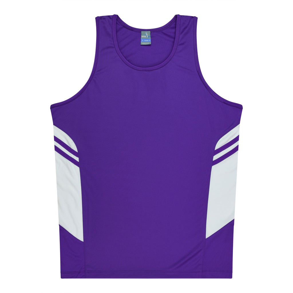 TASMAN MENS SINGLETS - PURPLE/WHITE