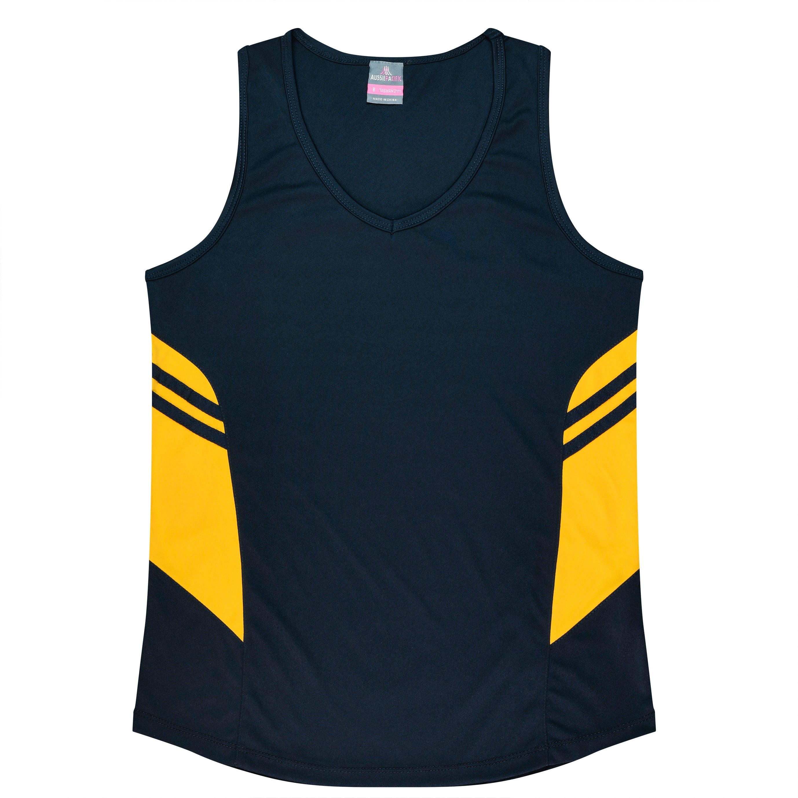 TASMAN LADY SINGLETS - NAVY/GOLD