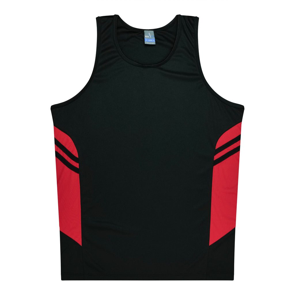 TASMAN MENS SINGLETS - BLACK/RED