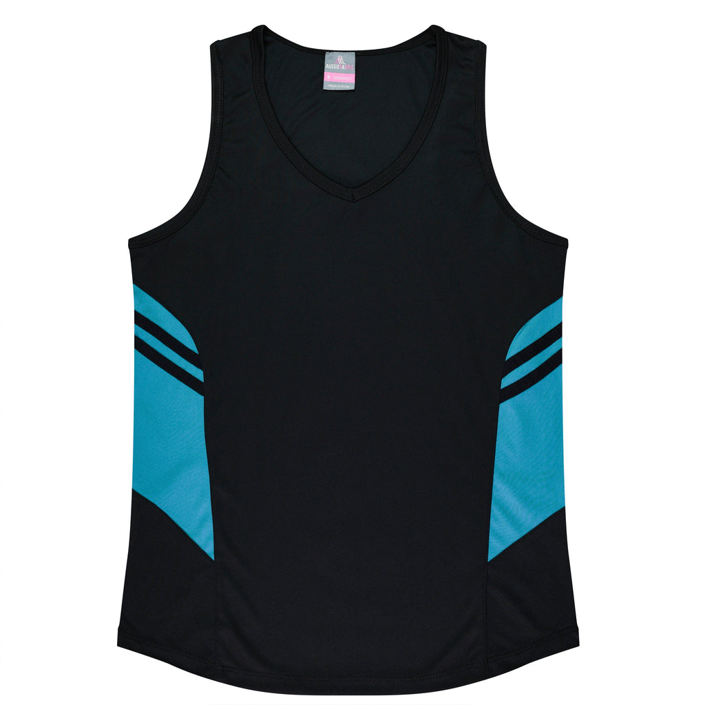 TASMAN LADY SINGLETS - BLACK/TEAL