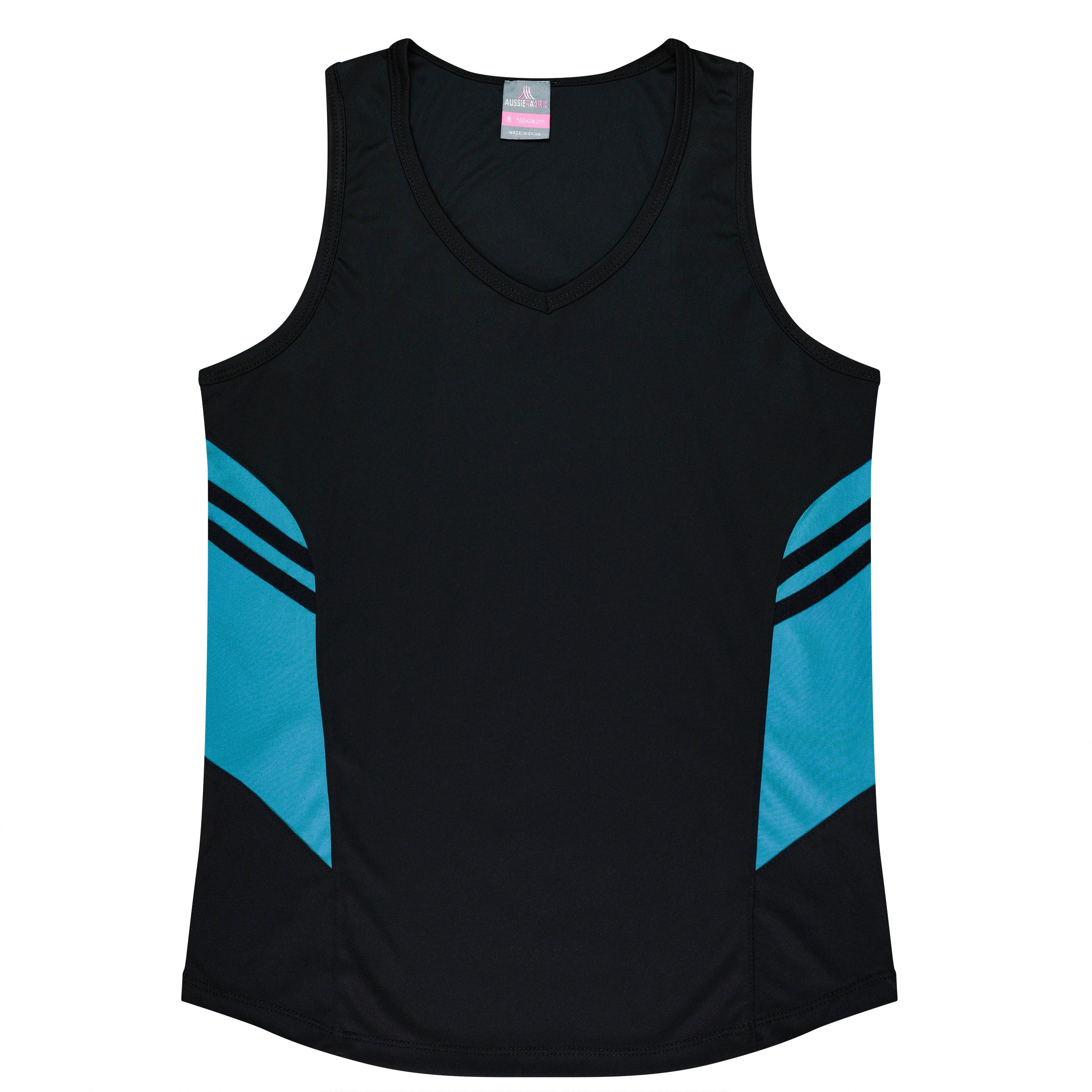 TASMAN LADY SINGLETS - BLACK/TEAL