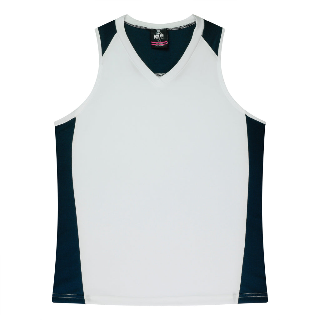 PREMIER LADY SINGLETS - WHITE/NAVY