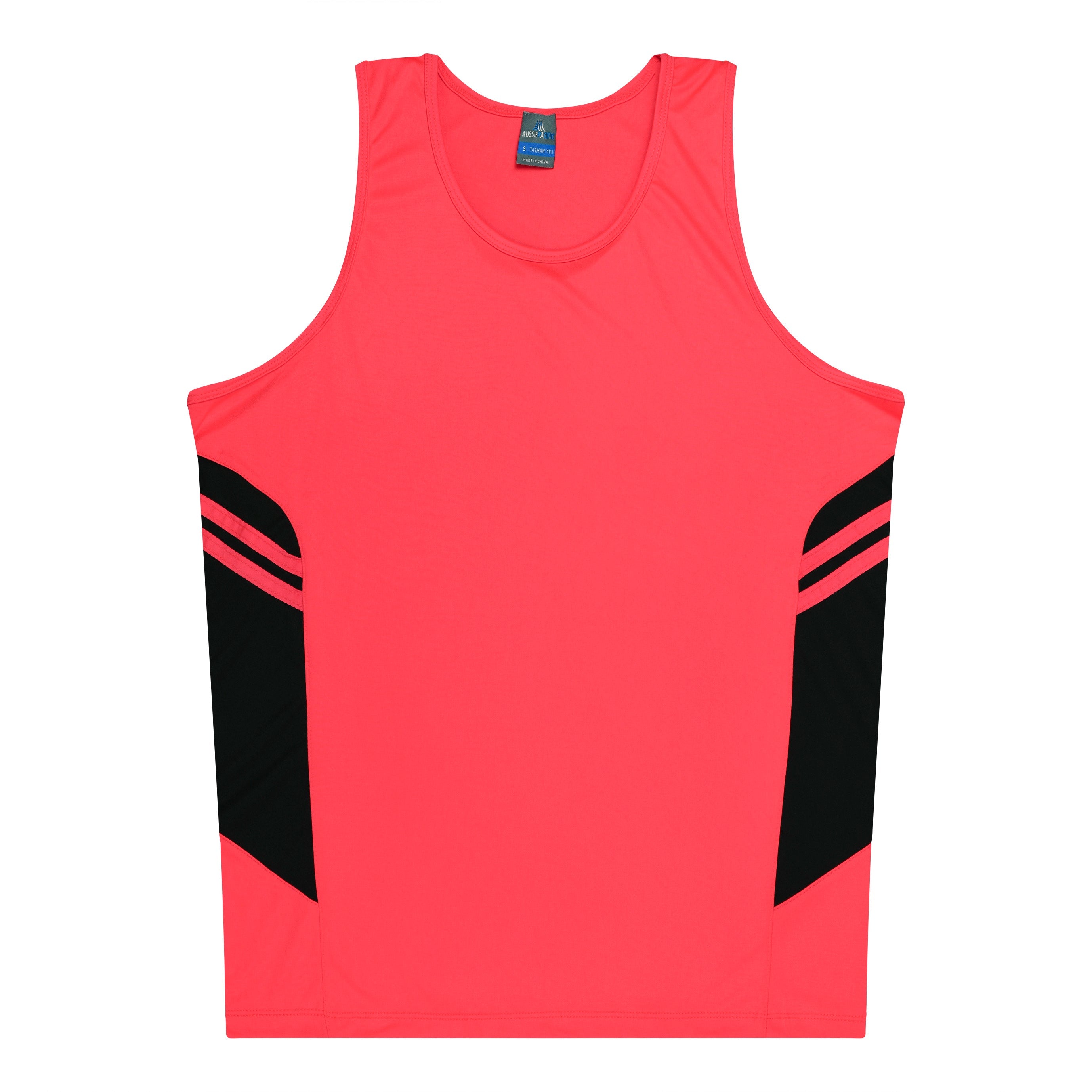 TASMAN MENS SINGLETS - NEON PINK/BLACK