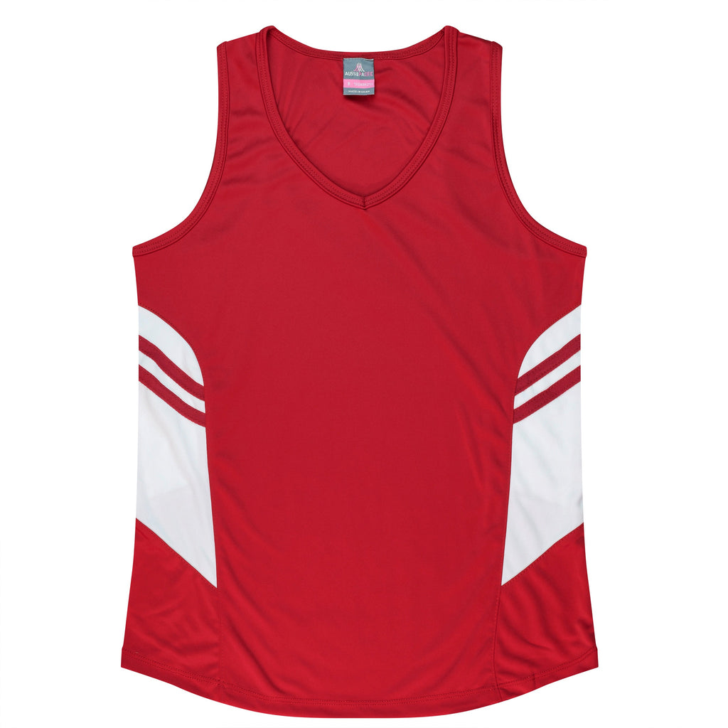 TASMAN LADY SINGLETS - RED/WHITE