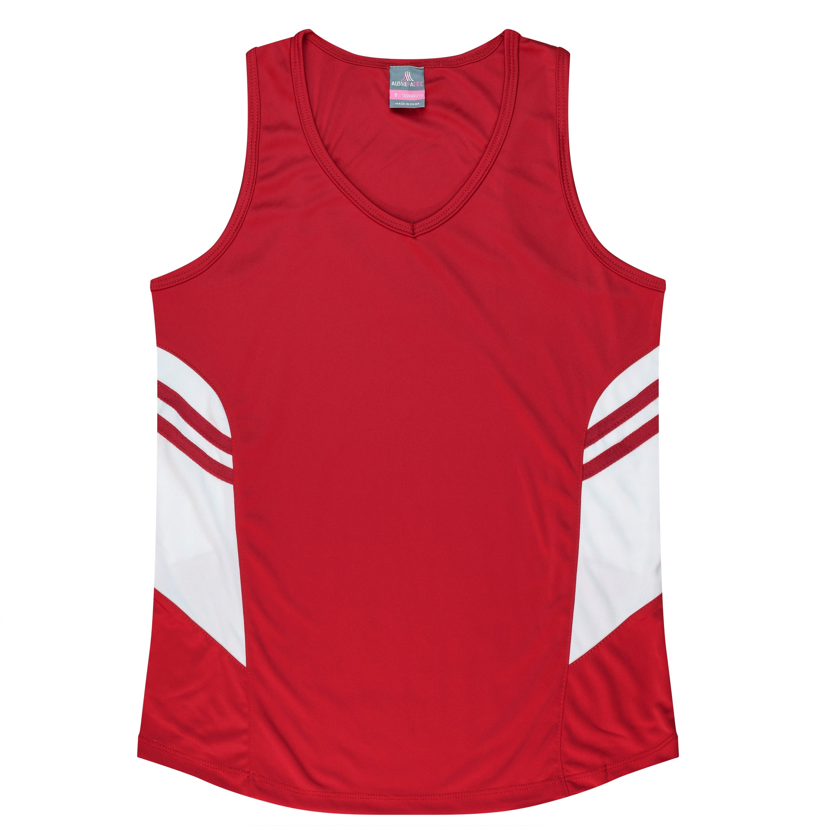 TASMAN LADY SINGLETS - RED/WHITE