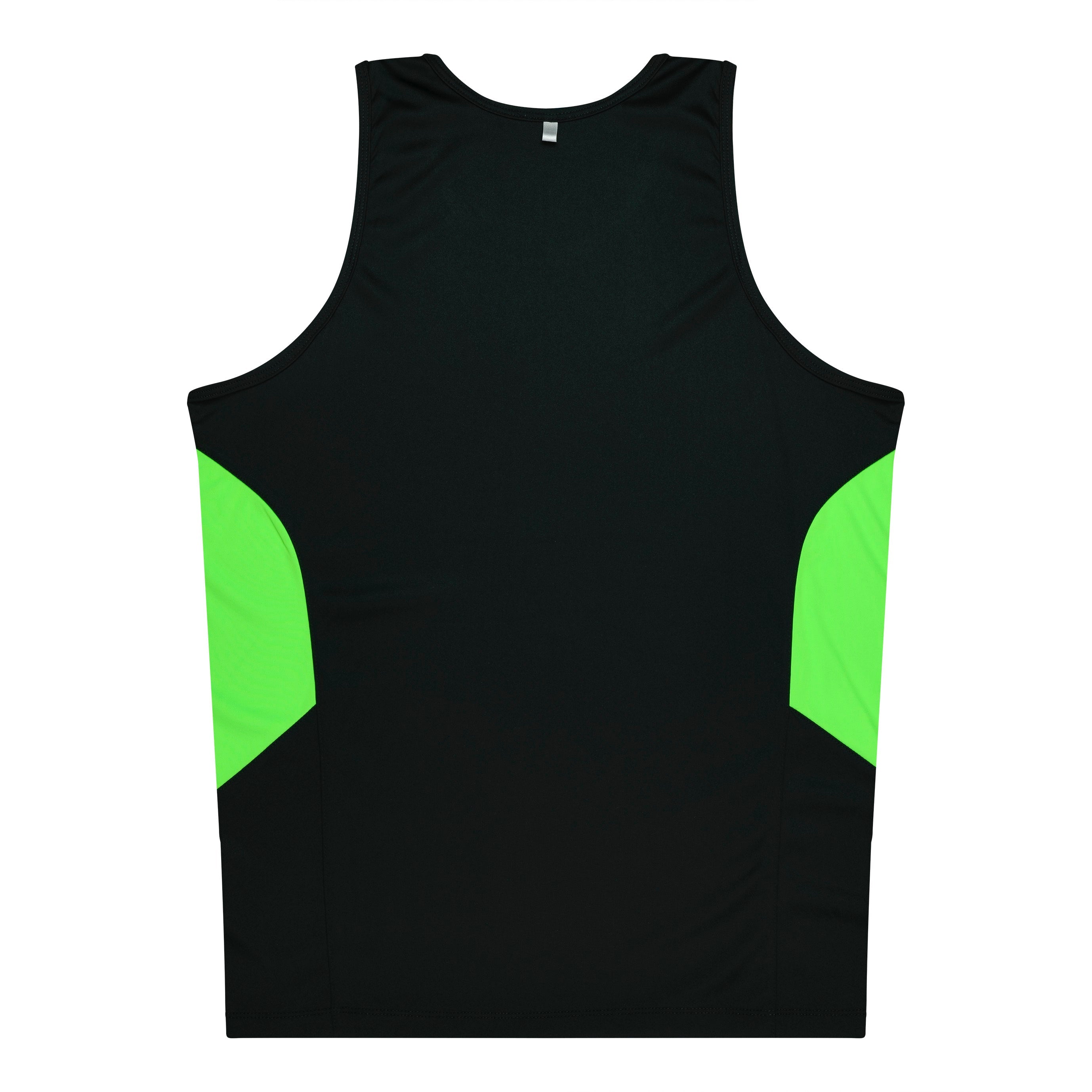 TASMAN MENS SINGLETS - BLACK/NEON GREEN