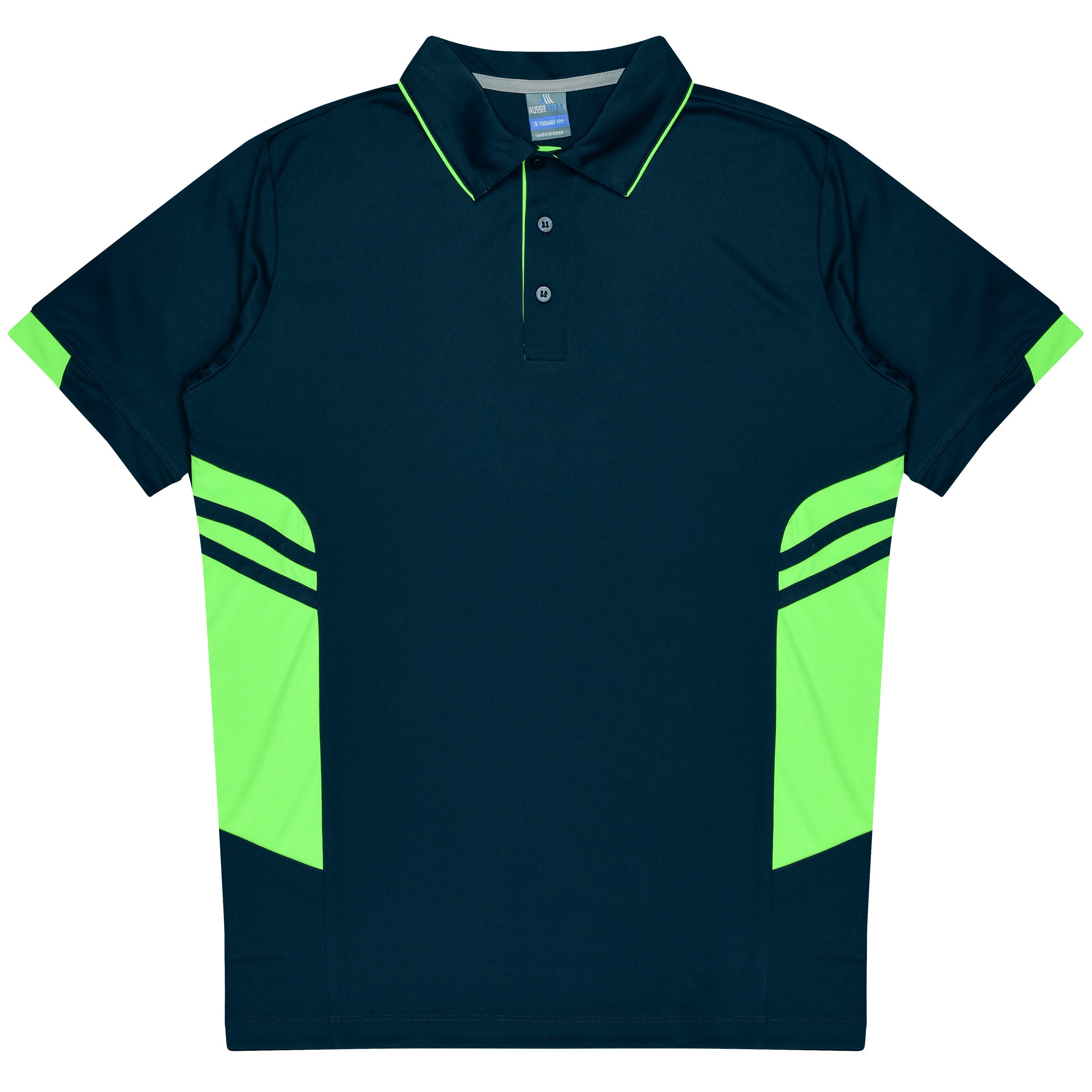 TASMAN KIDS POLOS - NAVY/NEON GREEN
