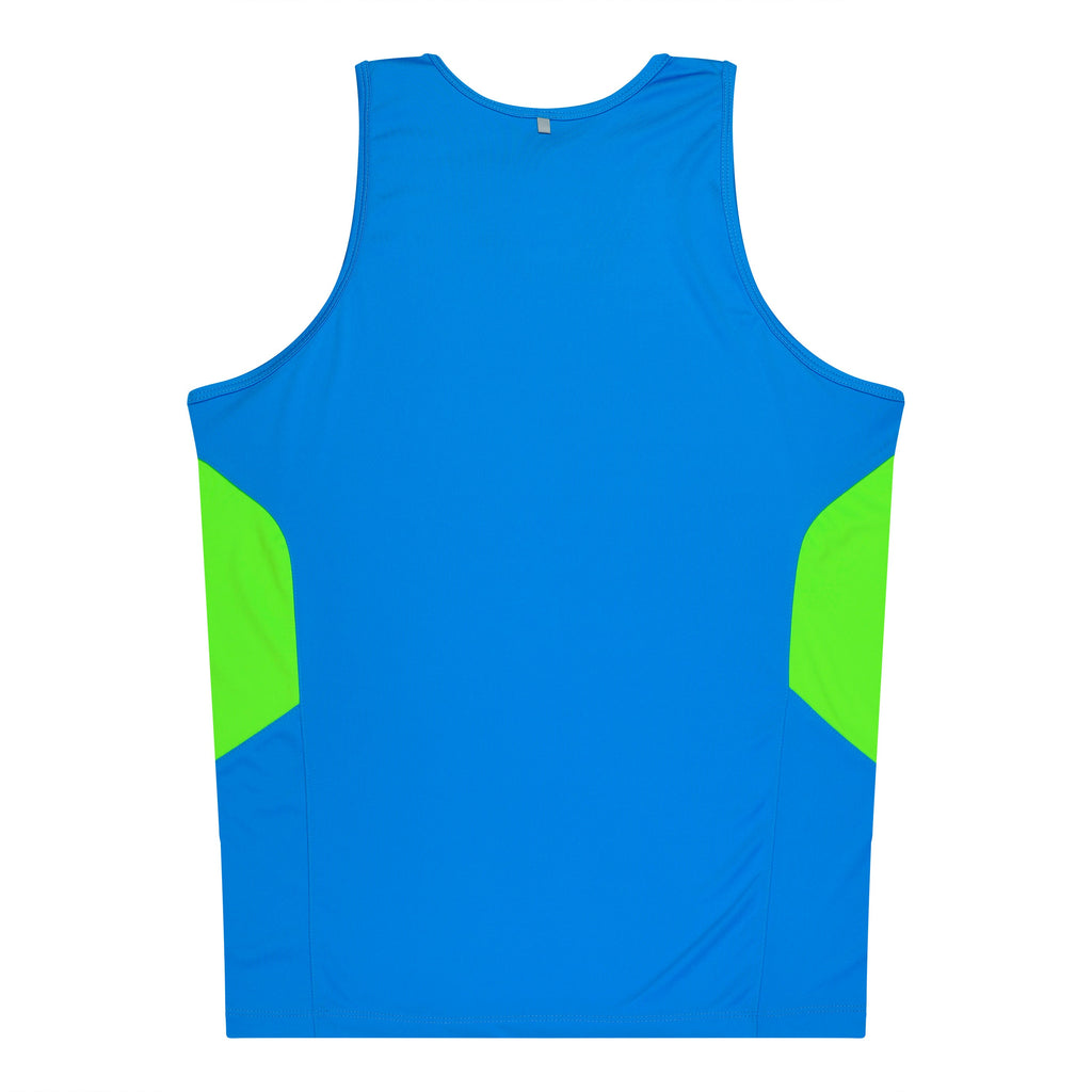 TASMAN MENS SINGLETS - CYAN/NEON GREEN