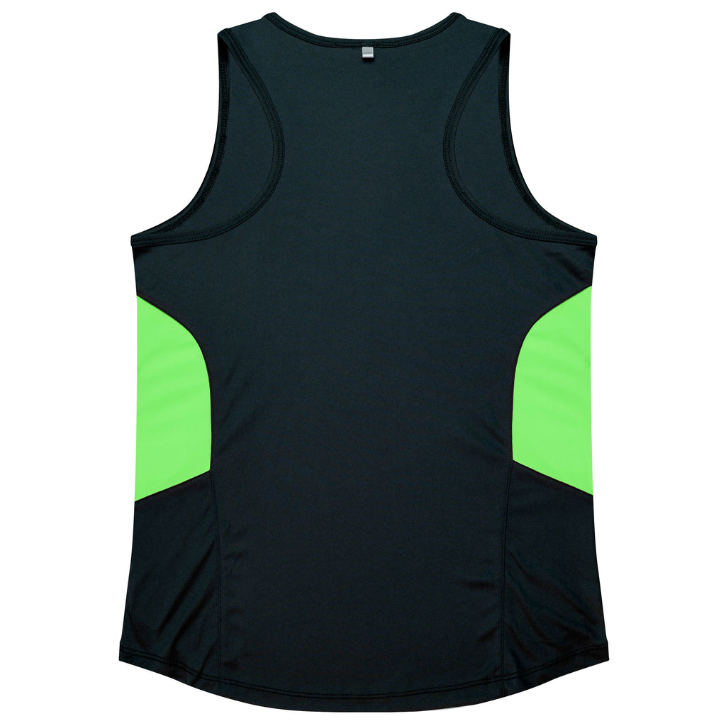 TASMAN LADY SINGLETS - BLACK/NEON GREEN