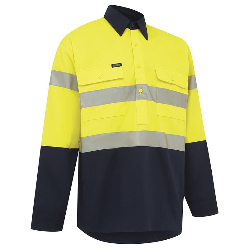Hi Vis 2 Tone Closed Front Regular Weight Taped Shirt Yellow/Navy