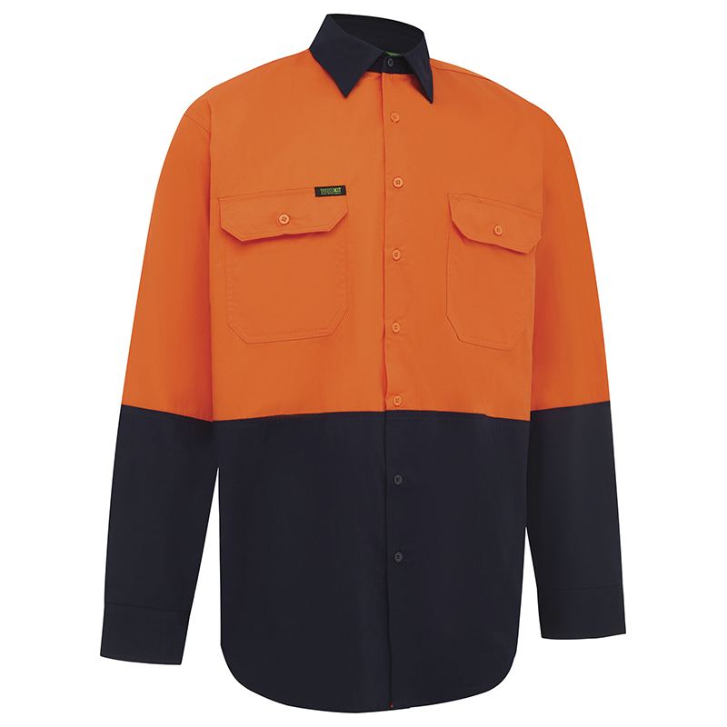 Hi Vis Lightweight Long Sleeve Adjustable Cuff Shirt Orange/Navy