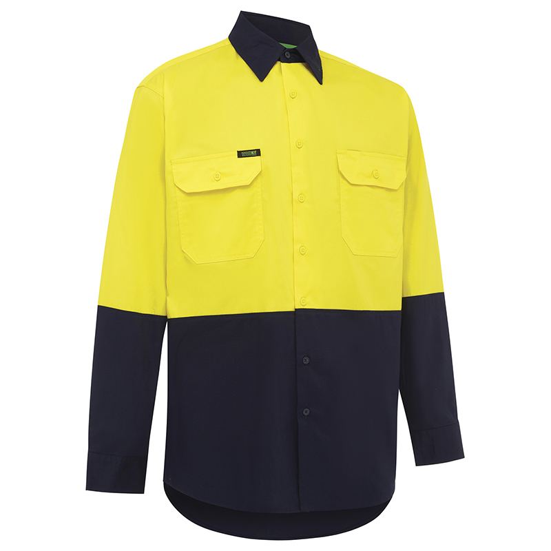Hi Vis Lightweight Long Sleeve Adjustable Cuff Shirt Yellow/Navy